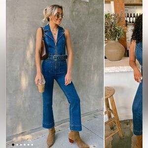 NWT Show Me Your Mumu Jacksonville Cropped Denim Jumpsuit in Lunar Blue- Size M